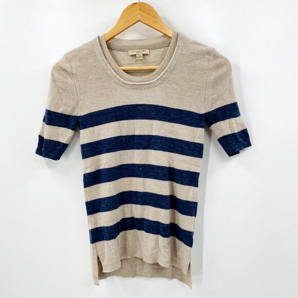 Burberry Brit XS Wool Striped Knit Short Sleeve Sweater Blouse - Picture 1 of 7